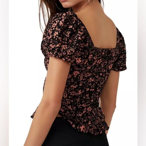 Free People Oh Baby Cropped Textured Top In Black Combo - Picture 5 of 7